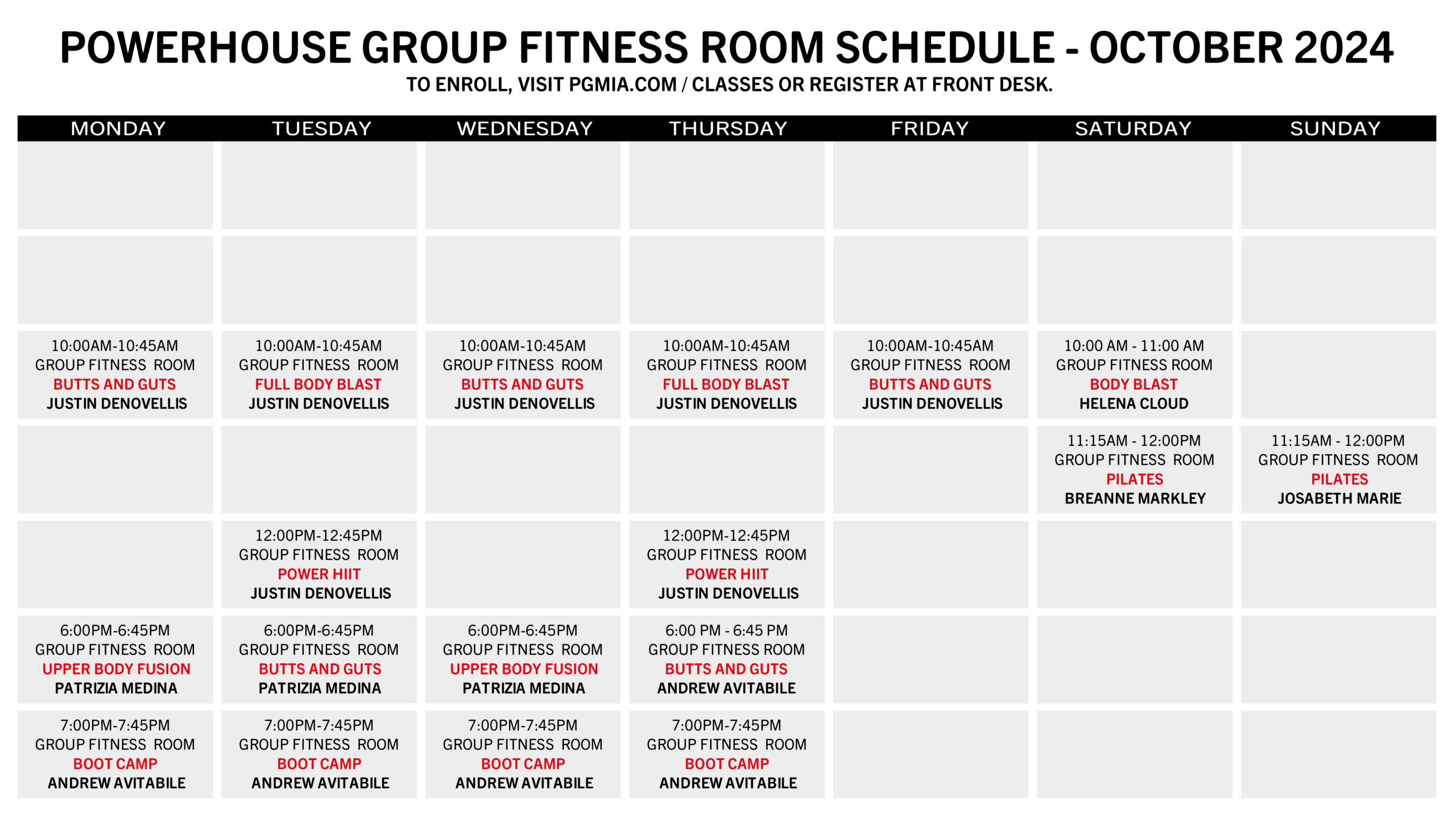 Group Classes Schedule