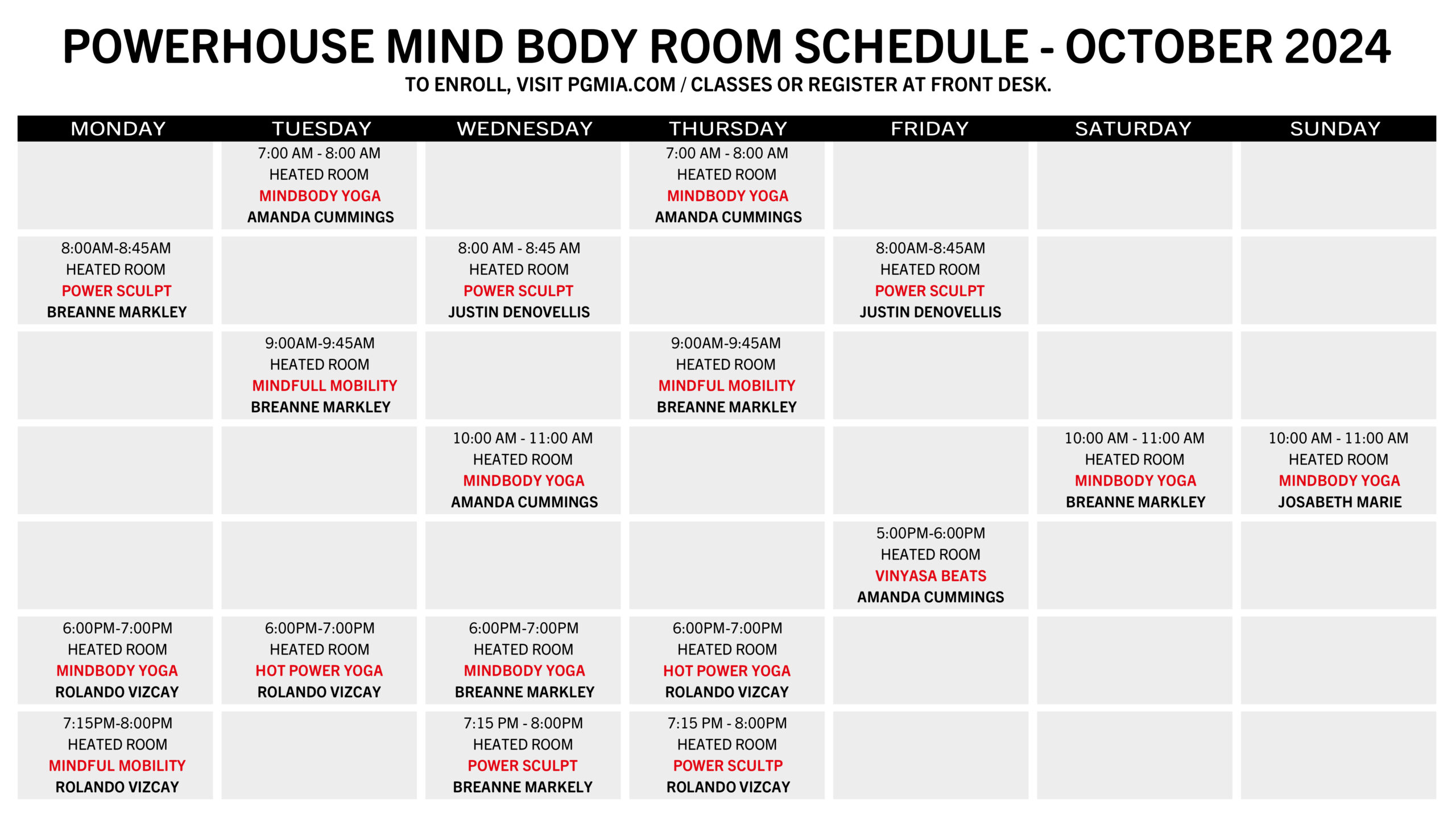 Group Classes Schedule