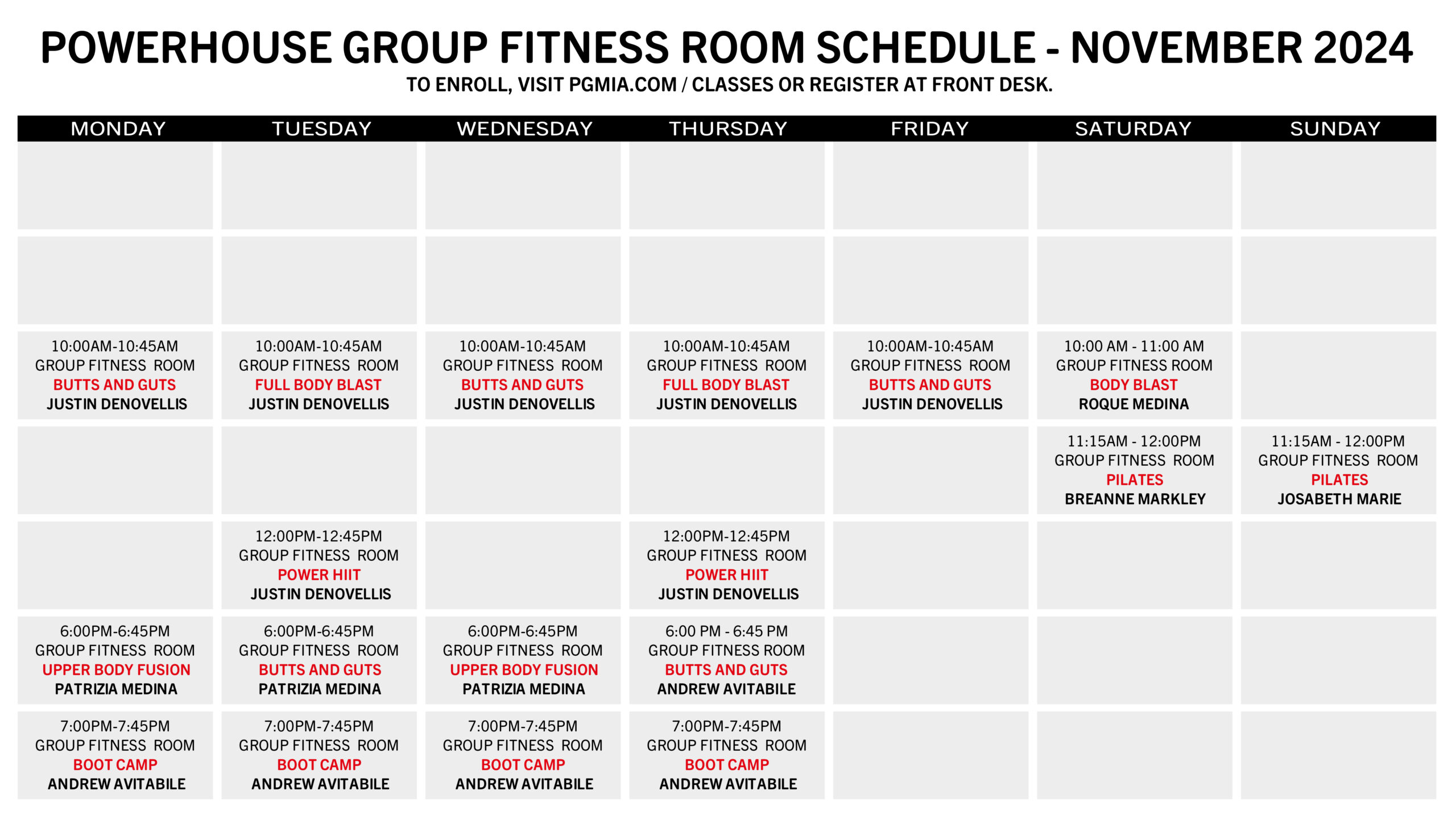 Group Classes Schedule