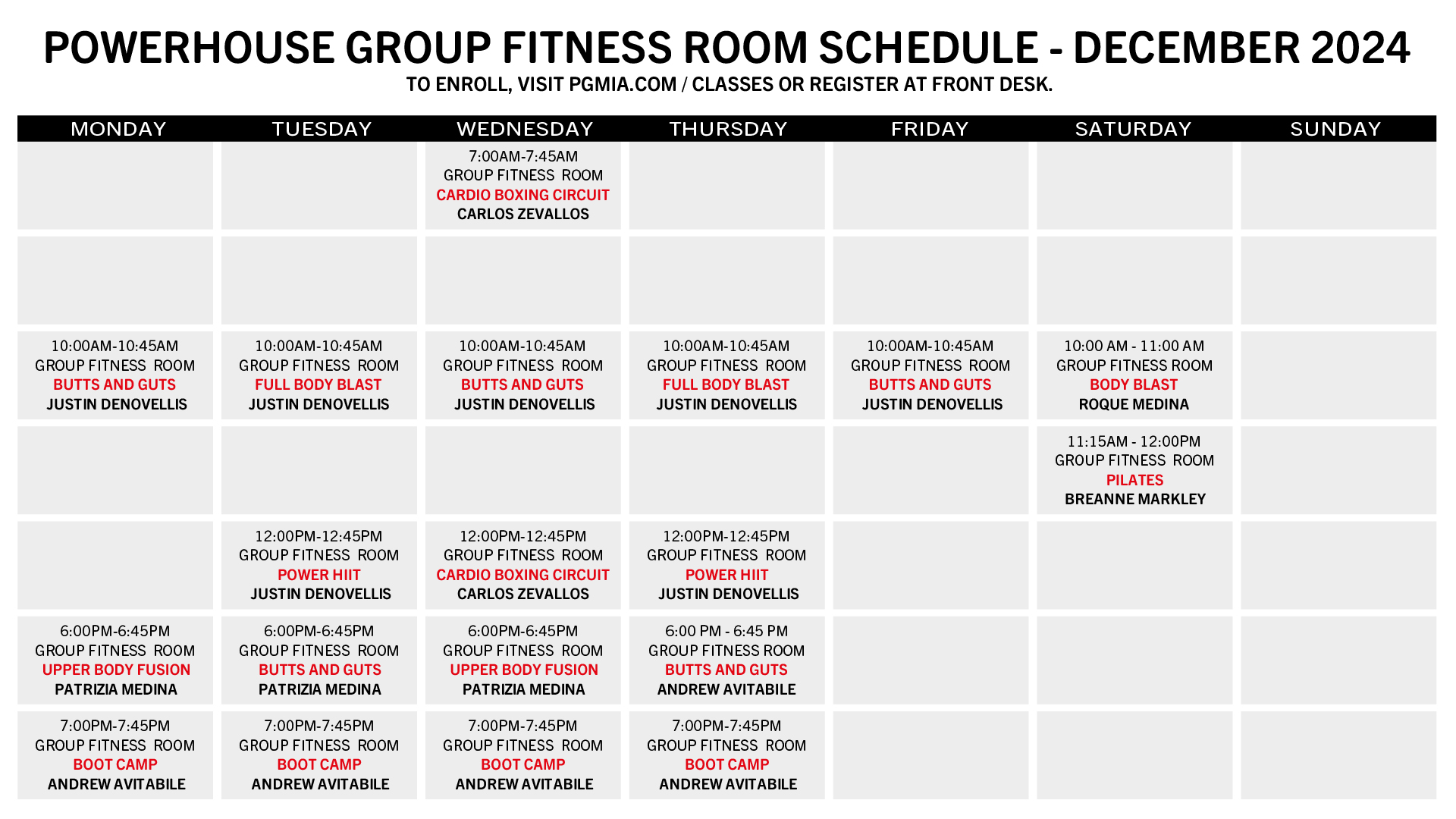 Group Classes Schedule