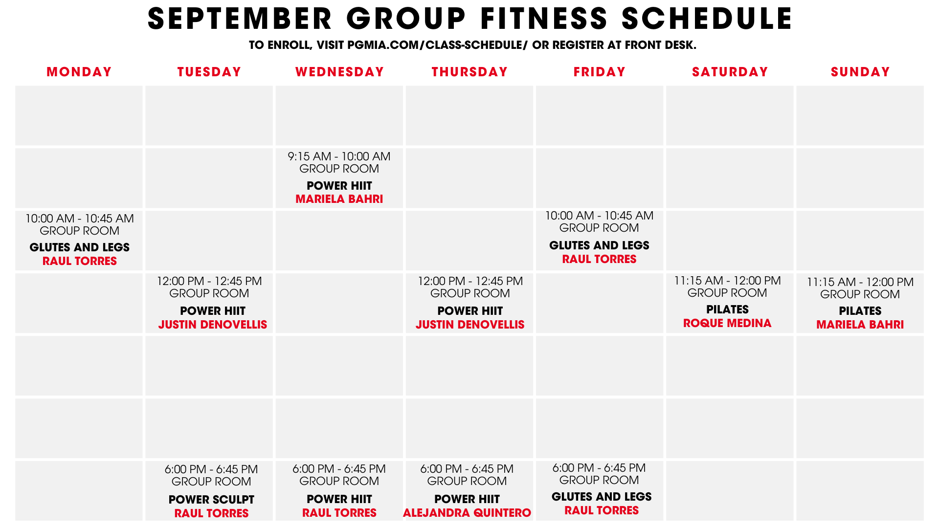 Powerhouse Miami Group Fitness Schedule Decemeber