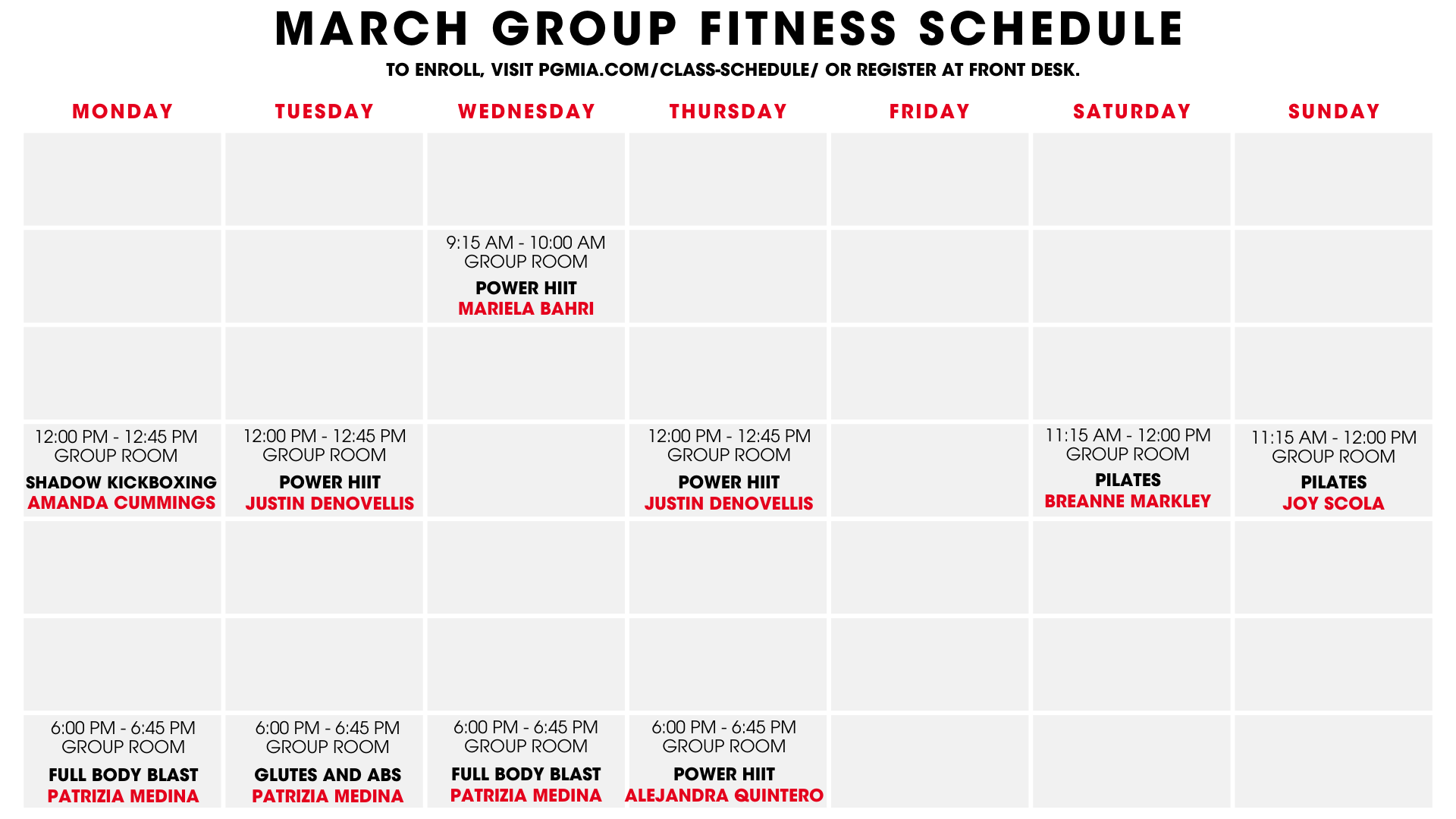 Powerhouse Miami Group Fitness Schedule Decemeber